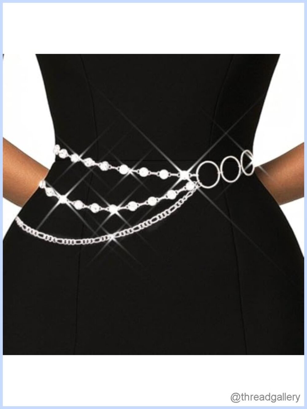 Rhinestone Chain Belt Silver Sparkly Waist Chain Layered Dress Accessory